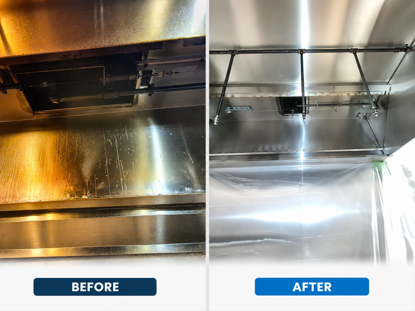 Dirty hood vs cleaned hood before and after comparison