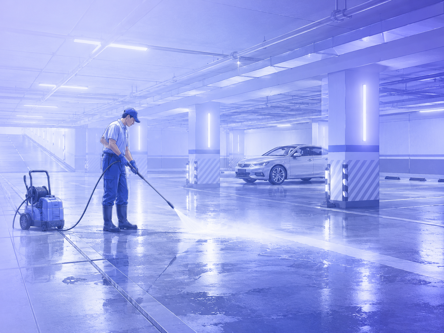 Underground parking garage cleaning service by Lavaj